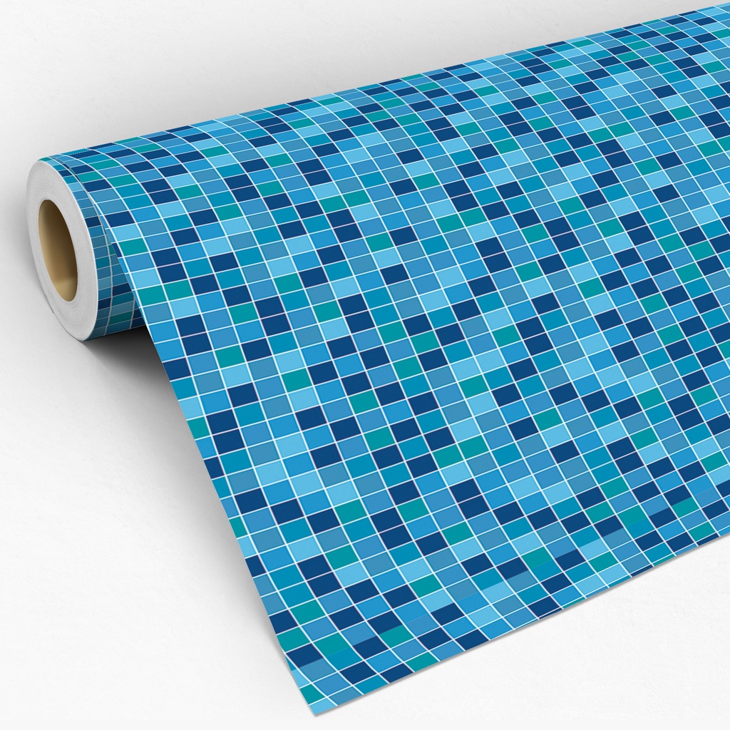 Papel de Parede Adesivo Lavável Pastilhas Azulejo Para Cozinha e Banheiro Em Tons de Azul Lavável