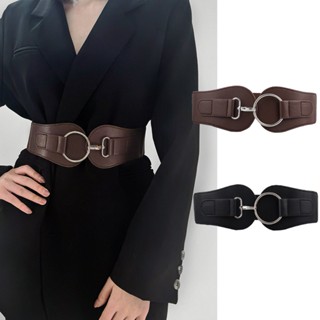 Cinto Feminino De Cintura Larga PU Fivela Metálica De Couro Elástico