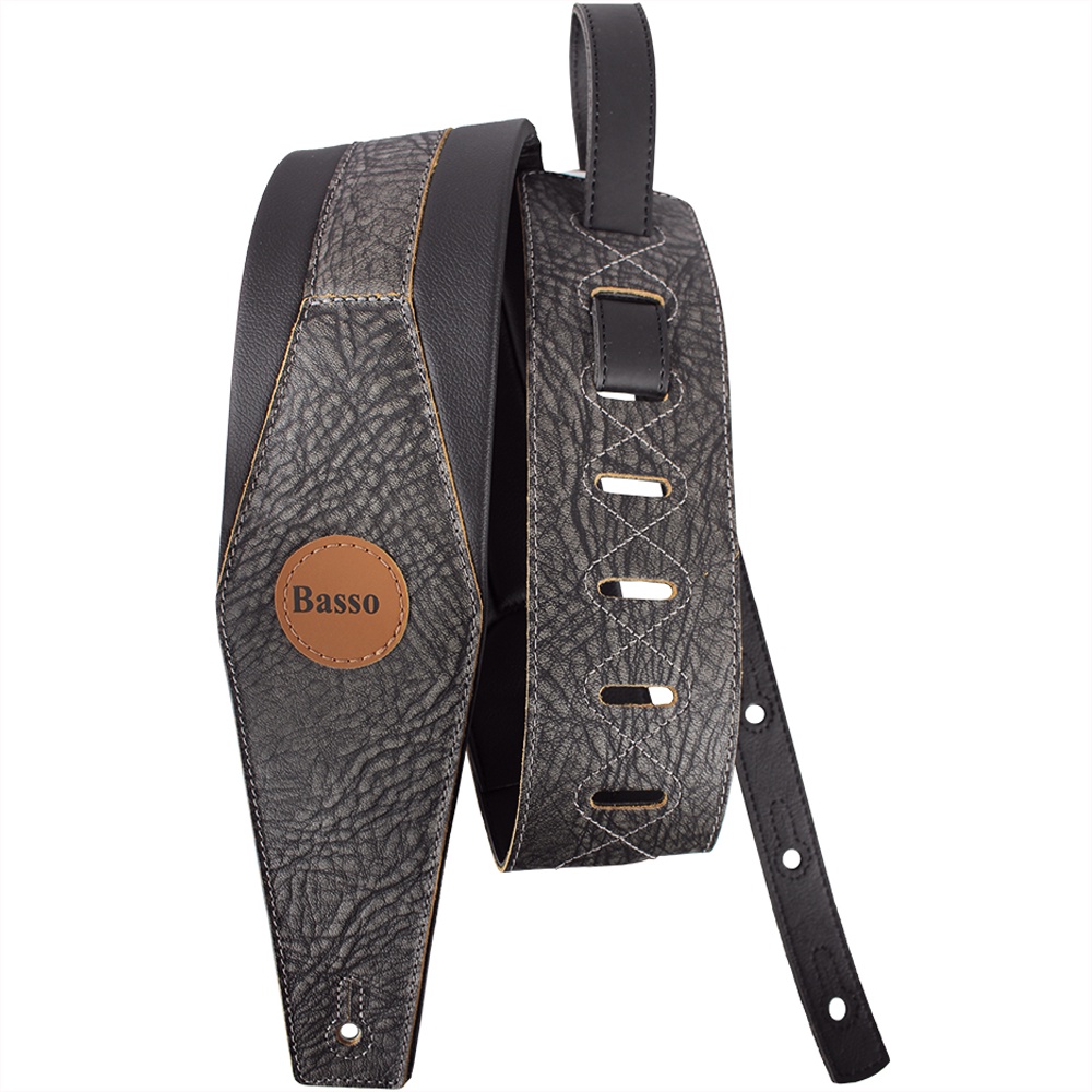 Correia Basso Couro Legitimo Custom Shop Guitarra Contra Baixo Premium Preta