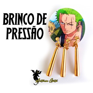 Brinco de pressão Zoro Três Espadas - anime e manga One Piece - Cosplay Otaku nerd aestetic diferente e alternativo