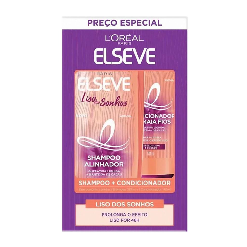 Shampoo + Condicionador Elseve Liso dos Sonhos 375ml+170ml Preço Especial