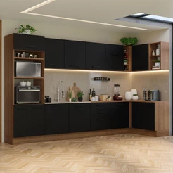 Armário de Cozinha Completa de Canto 499cm Rustic/Preto Agata Madesa 01