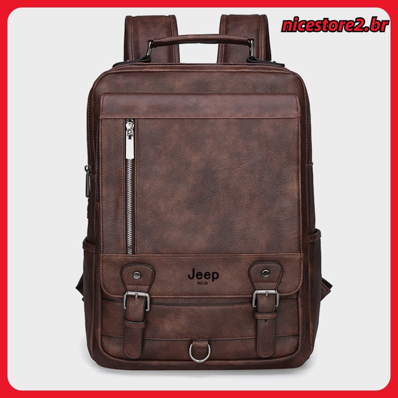 Mochila De Couro JEEP Masculina Negócios 15.6 " Bolsa Para Laptop De Viagem De Grande Capacidade