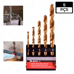 Kit Jogo De Brocas Aço Rápido Profissional 5 Peças 3 A 8mm Para Metais Ferro Metalon Resistente