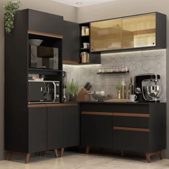 Cozinha Completa de Canto Madesa Reims 332001 com Armário e Balcão - Preto