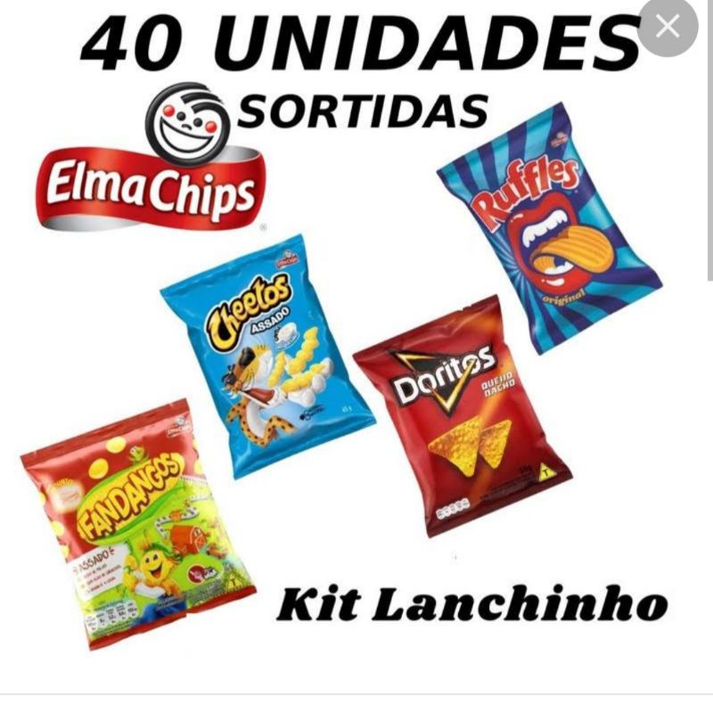 kit c/40 unidades salgadinho elma chips ,10 de cada sabor, Doritos, batata,fandangos e cheetos