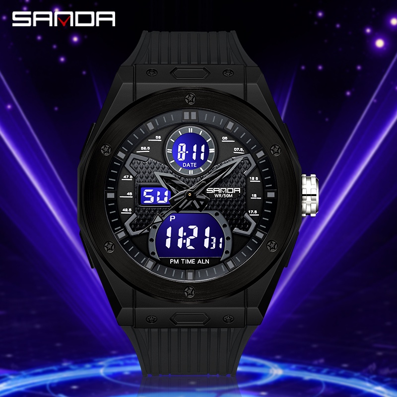 Sanda Original Multi-Display Exterior Multifuncional Quartzo Luxo Casual À Prova D'água Relógio Eletrônico SD3138-2
