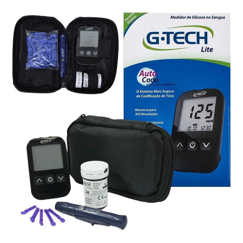 Kit Medidor de Glicemia G tech LITE Completo Aparelho de Glicose Glicosímetro