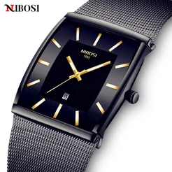NIBOSI Design Quadrado Relógios Masculinos De Luxo Ultra Fino À Prova D'água De Pulso De Data Automática Para Homens
