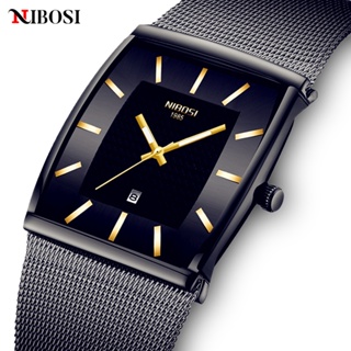NIBOSI Design Quadrado Relógios Masculinos De Luxo Ultra Fino À Prova D'água De Pulso De Data Automática Para Homens em Oferta na Shopee
