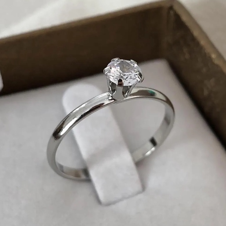 Anel Feminino Solitário Prata 3mm Diamante Zircônia Aço Namoro Noivado Compromisso