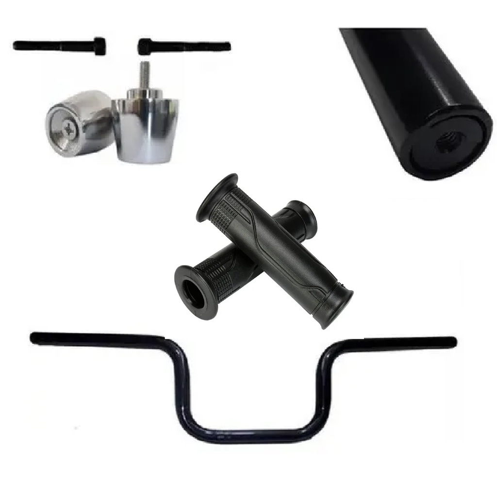 Guidão Mais Pezinho Com Manopla Factor 125 Fazer 150 Yamaha Preto Fosco