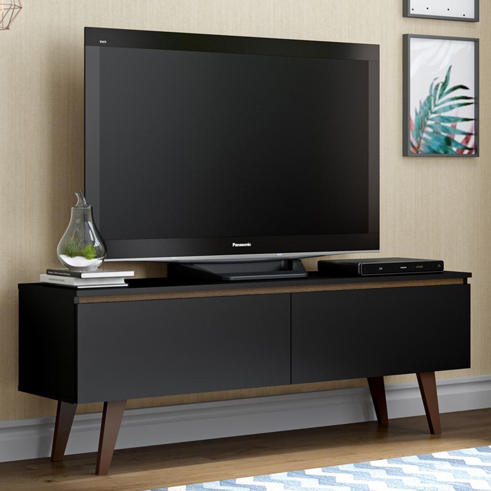 Rack para TV até 55 Polegadas Madesa Le Mans com 2 Portas - Preto/Rustic - Home & Living