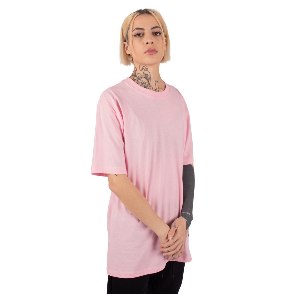 Camiseta Oversized Masculina Básica Lisa Streetwear Algodão Fio 30.1 Rosa Claro