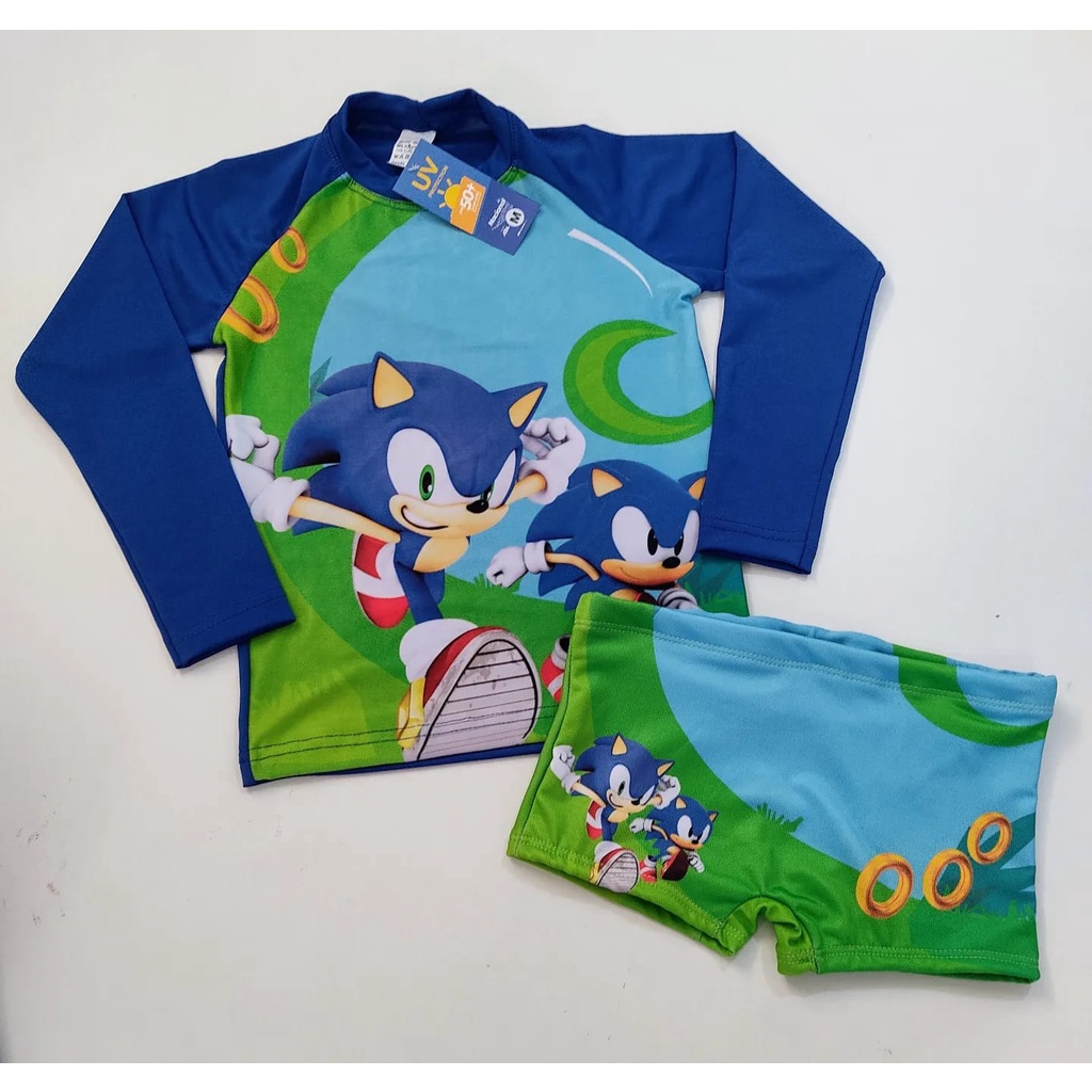 Kit Sunga Infantil + Blusa Proteção Solar UV50 Infantil Roupa para Praia Meninos Personagens
