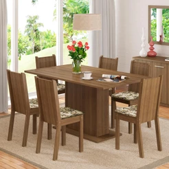 Conjunto Sala de Jantar Madesa Megan Mesa Tampo de Madeira com 6 Cadeiras - Rustic/Lírio Bege