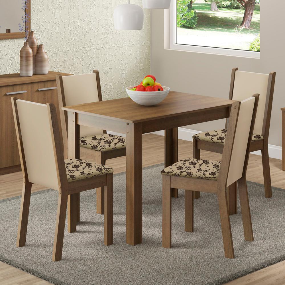 Conjunto Sala de Jantar Cíntia Madesa Mesa Tampo de Madeira 4 Cadeiras - Rustic/Crema/Bege Marrom - Home & Living