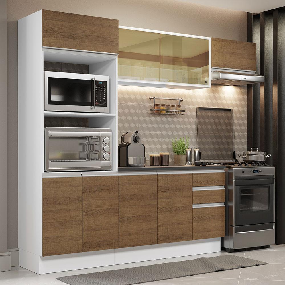 Cozinha Completa 100% MDF Madesa Acordes 250004 com Armário e Balcão (Com Tampo) - Branco/Rustic em Oferta na Shopee