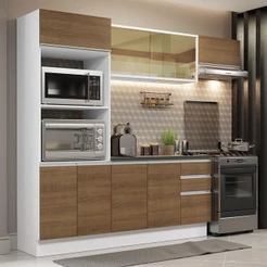 Cozinha Completa 100% MDF Madesa Acordes 250004 com Armário e Balcão (Com Tampo) - Branco/Rustic
