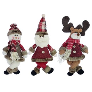 Trio Enfeites De Natal Pendente Boneco De Neve Papai Noel Rena Natal Em Tecido 30Cm