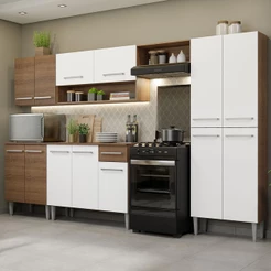 Cozinha Completa Madesa Emilly 293001 com Armário e Balcão - Rustic/Branco