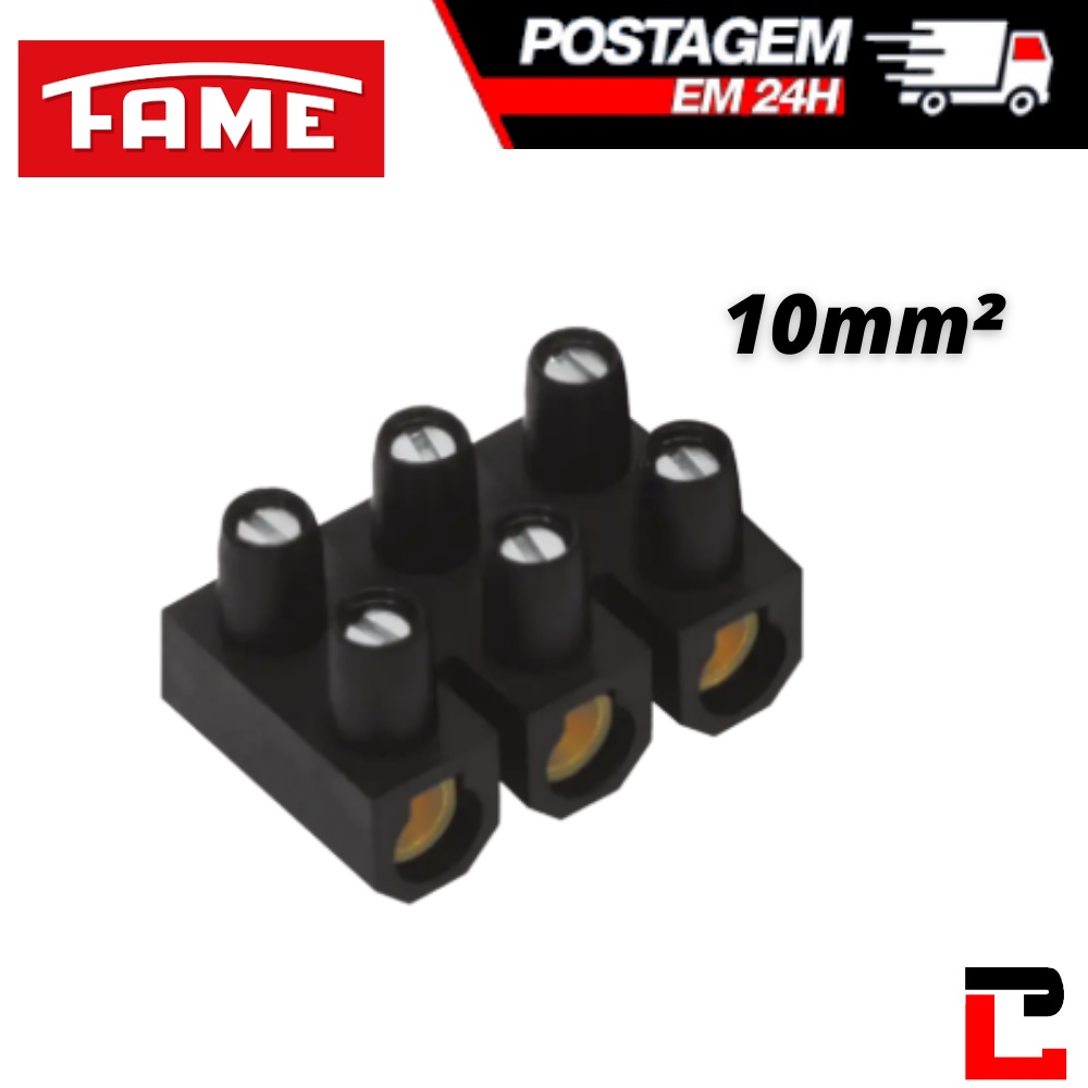 Conector Triplo Chuveiro 10mm² Múltiplo Barra C/ 3 Bornes Fame Condutor Eletrico