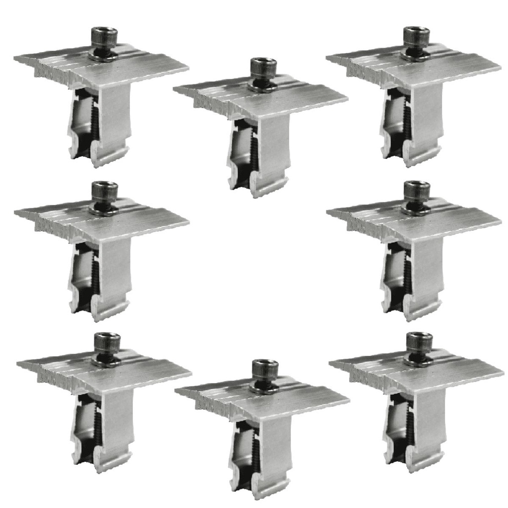 Fixador Grampo Intermediário Middle Clamp Placa Painel Solar Alumínio e Inox | Perfil Master | Kit 08 Un