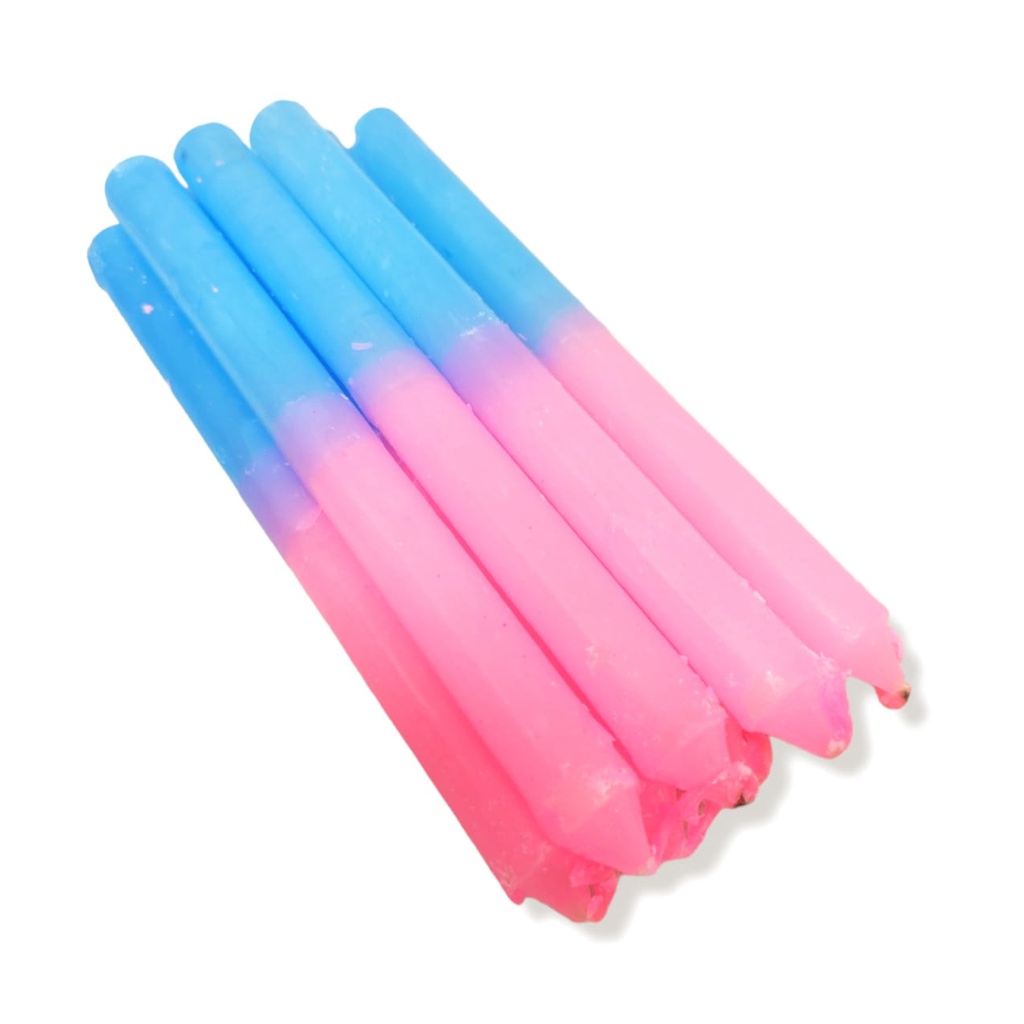Vela Comum Palito Azul e Rosa Kit Com 8 Unidades