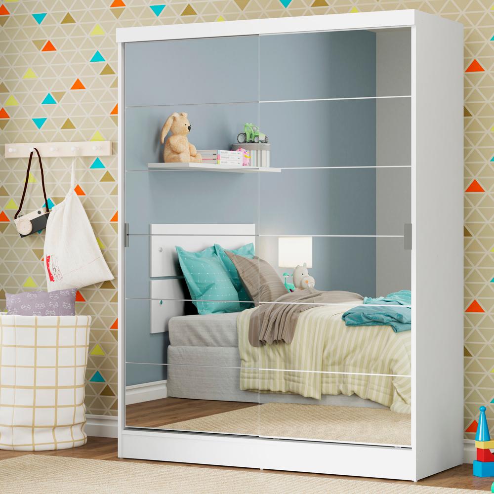 Guarda-Roupa Infantil Madesa Nick 2 Portas de Correr de Espelho - Branco em Oferta na Shopee