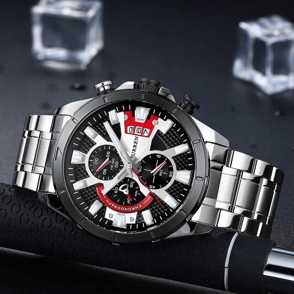 Detalhes do CURREN Novo Moda Relógios Para Homens Casual Luminoso Black Siver Face Com Banda De Aço Inoxidável À Prova D'água 8401 XQ No Box