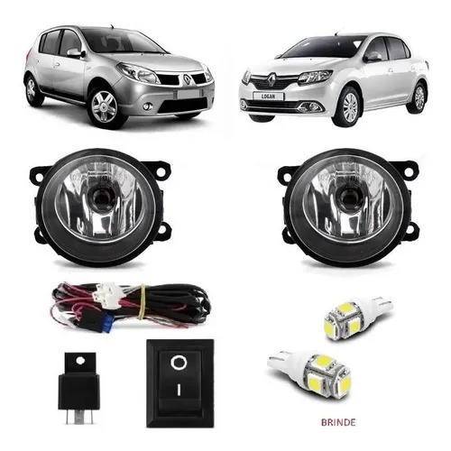 Kit Farol De Milha Logan Sandero 2012 2013 2014 + par de pingo t10 5050 5 leds