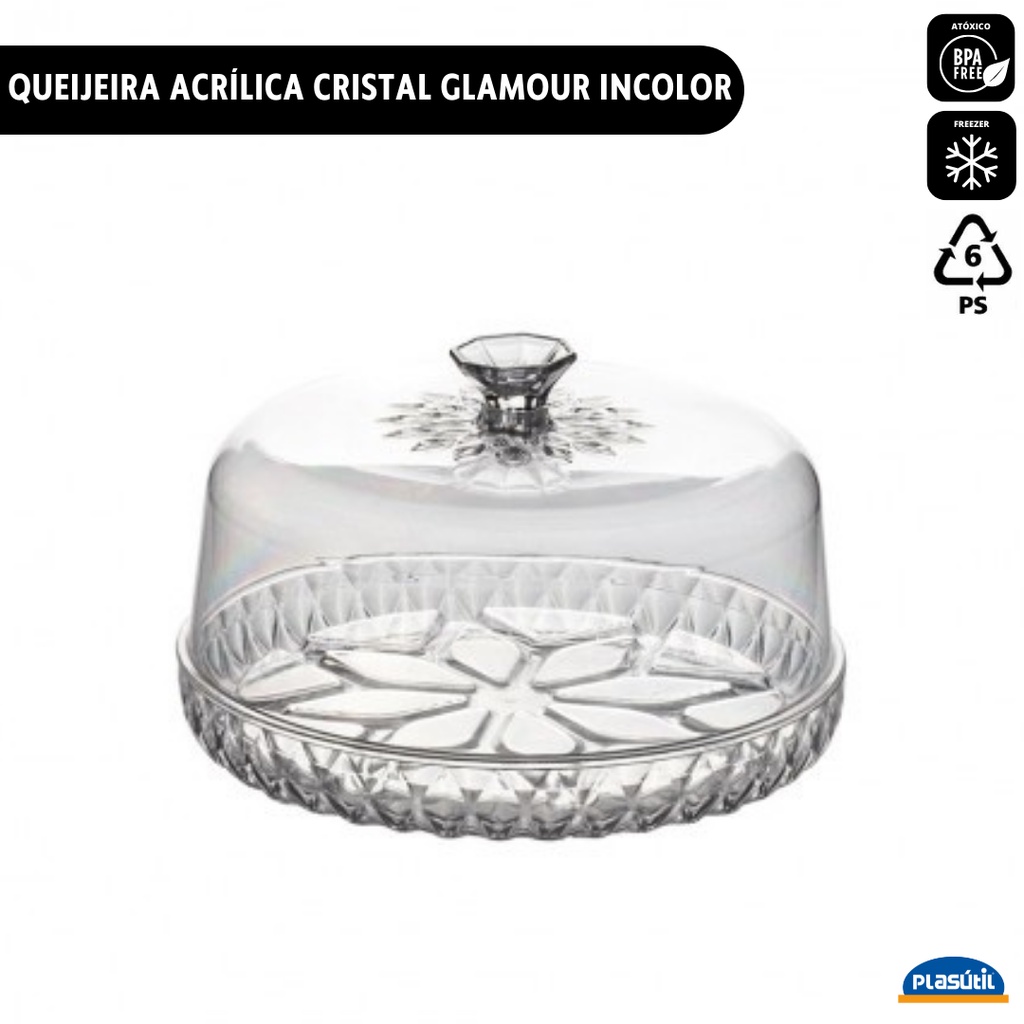 Queijeira Acrílica Cristal Glamour Incolor Plasútil