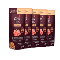 KIT 5 Ração Úmida Gran Plus Sachê Gatos Gourmet Trato Urinário Frango - 85g