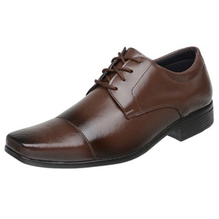 Sapato Social Masculino Ortopédico de Couro Marrom Bico Quadrado com Cadarço Ref 1010