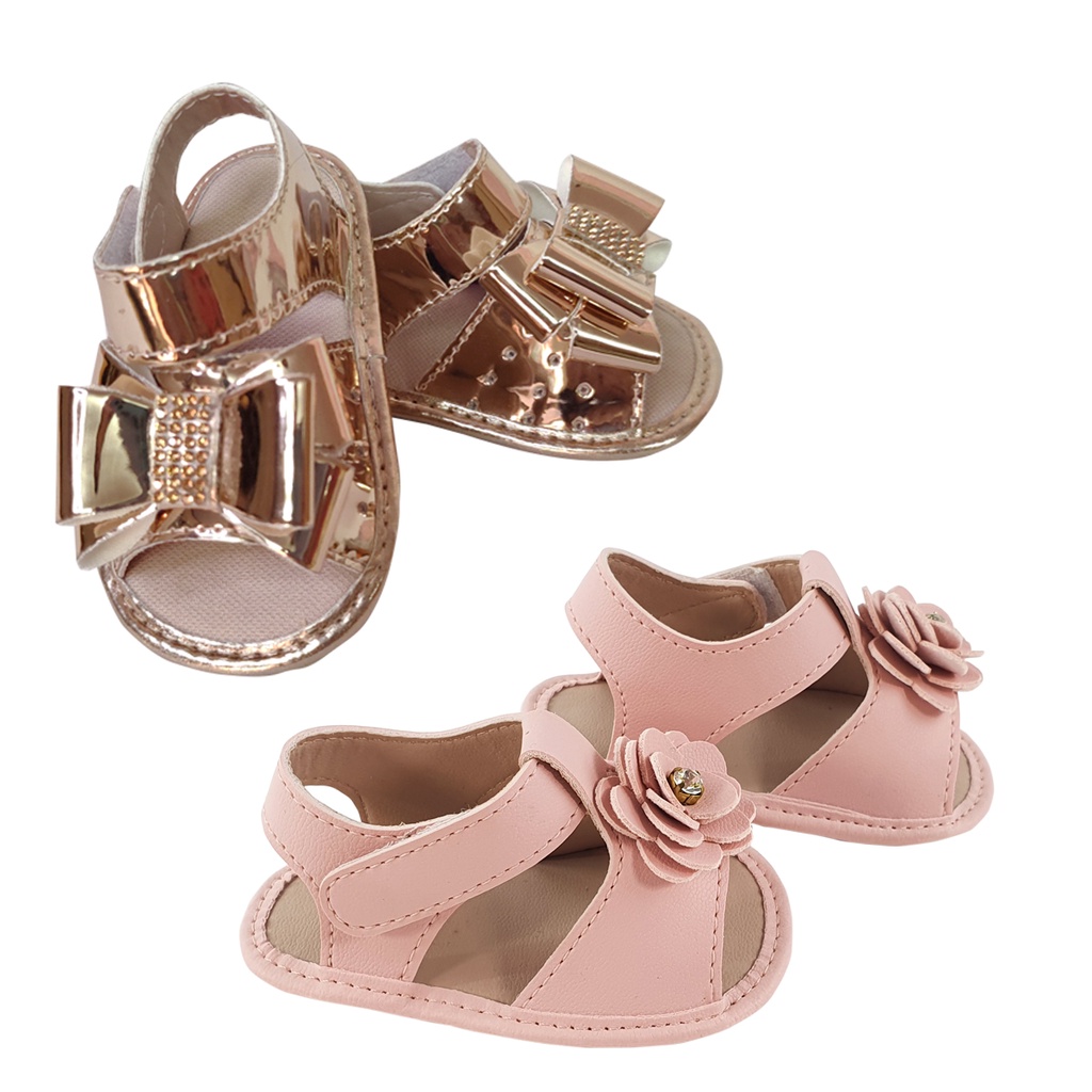 Sandália Bebê Sapatinho Menina Promoção Kit 2 Pares  Rosa/Bronze Infantil  Sola Macia Leve em Oferta na Shopee