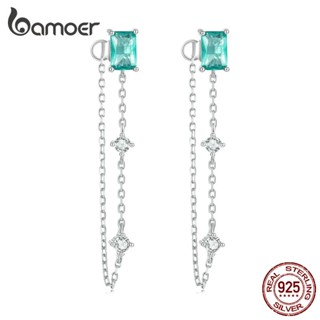 Bamoer 925 Prata Simplicidade Verde Zircônio Brinco De Orelha E Brincos De Corrente Aqua Joalheria Da Moda Para Mulheres
