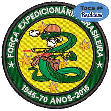 Patch Bordado Cobra Belicosa 8x8cm FEB Brasil na 2ª Guerra Militar - C/ Fixador M. Velcro® Mlt159 - Pronta Entrega