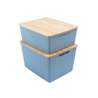 Kit 2 caixas organizadoras tampa bambu 12l/18l azul – Oikos