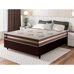 Conjunto Cama Box Espuma Espuma Chicago Marrom Casal 138x188x57