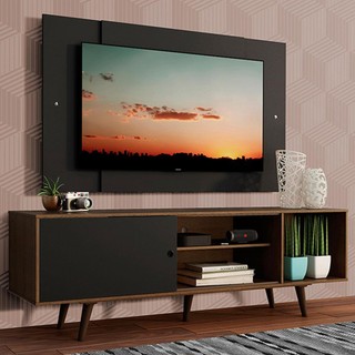 Rack Madesa Dubai com Pés e Painel para TV até 58 Polegadas - Rustic/Preto 7KD8 em Oferta na Shopee