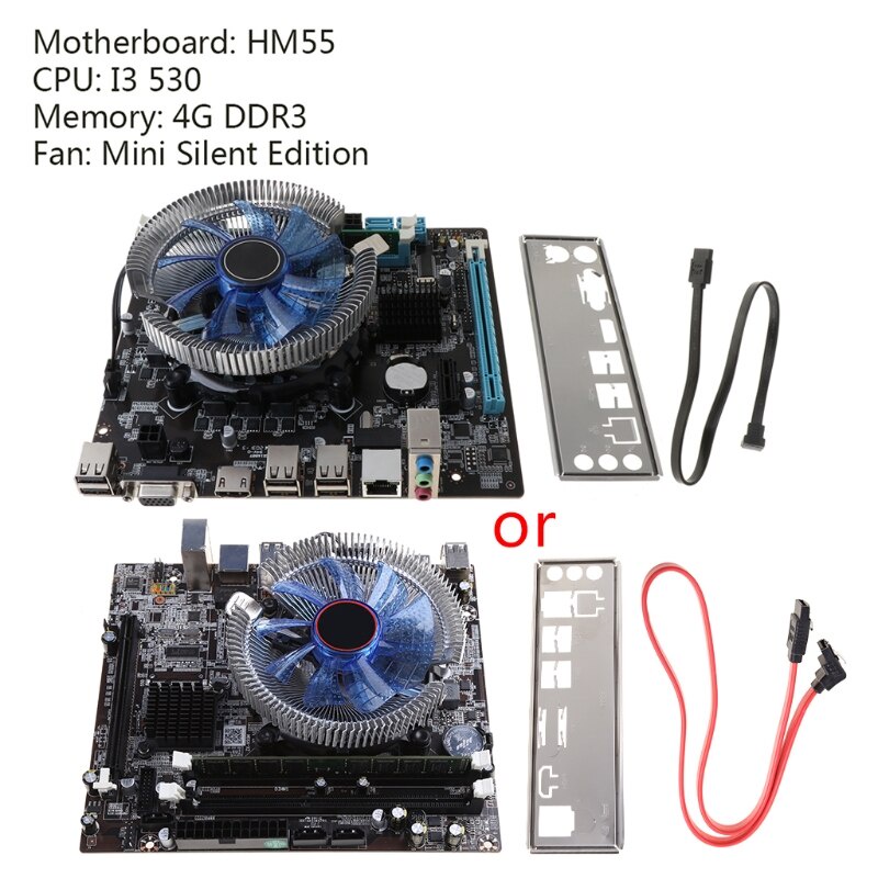 original 1Set HM55 Placa-Mãe De Computador I3 I5 Lga 1156 4G Ventilador De Memória Atx De Mesa Principal Kit De Acessórios De Montagem De Jogos