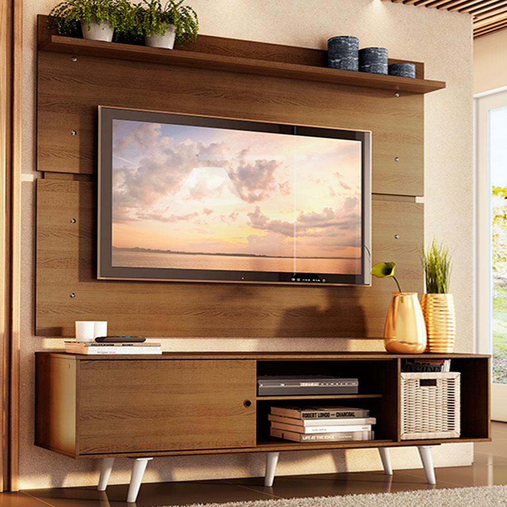 Rack Madesa Dubai e Painel para TV até 65 Polegadas com Pés - Rustic/Branco