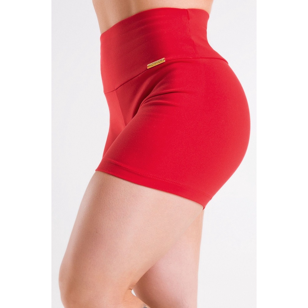 Short Feminino Vermelho Suplex Moda Fitness Não Transparente Cintura Alta Academia Dia a Dia Exercícios Corrida Crossfi