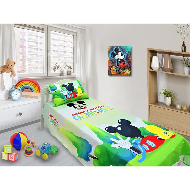 Jogo De Lençol E Fronha Infantil Mickey,  Kit 2pçs, Cobreleito