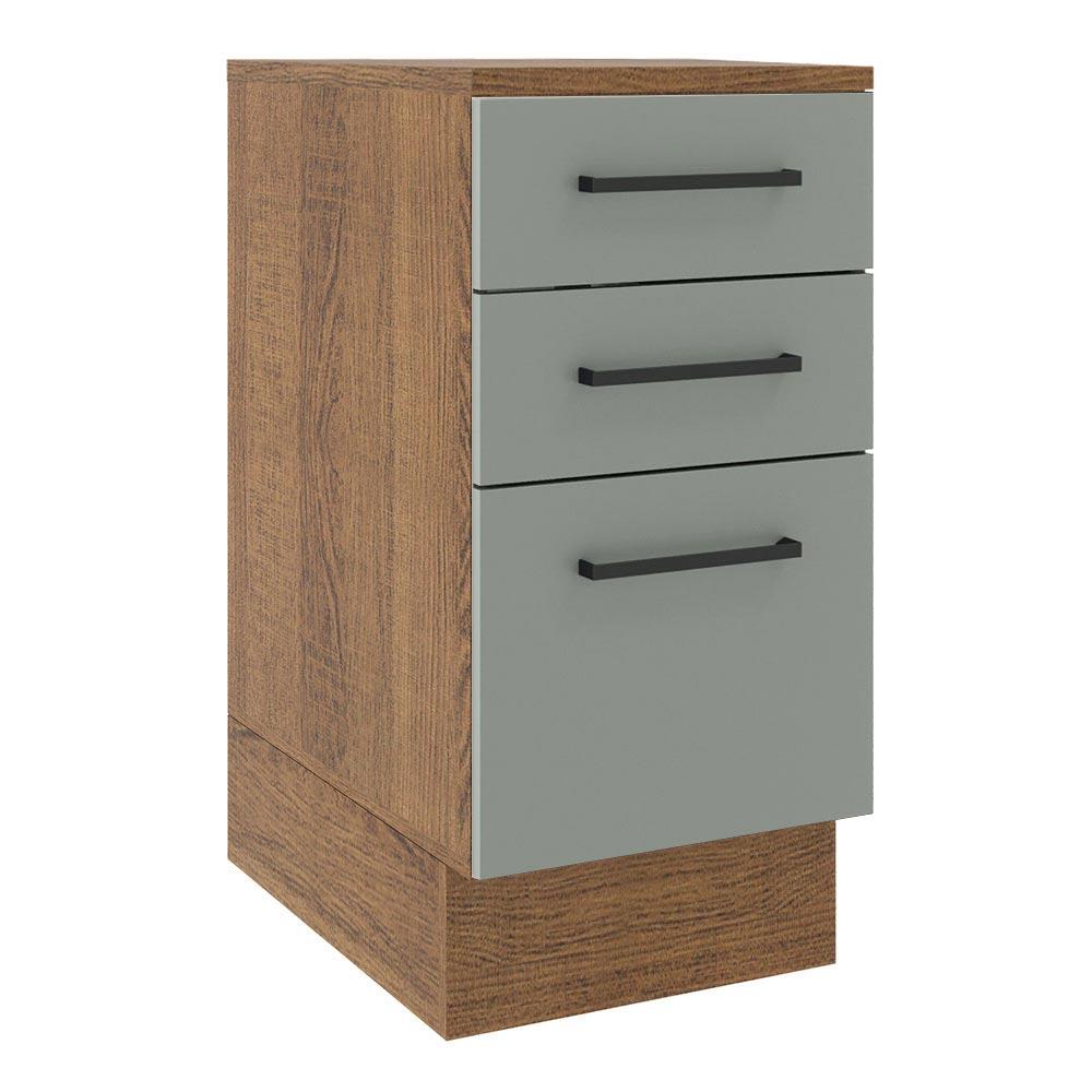 Balcão Armário de Cozinha 40 cm 3 Gavetas Rustic/Cinza Agata Madesa - Home & Living