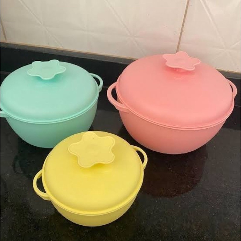 kit 3 panelas para microondas flor avon rosa