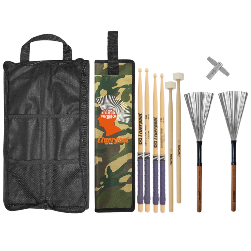 Kit Bag e Set Baquetas Variadas Linha Profissional Liverpool