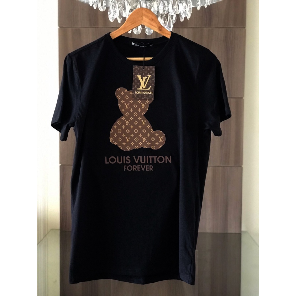 Camiseta Masculina Louis Vuitton estampa urso Malha 30.1 penteado