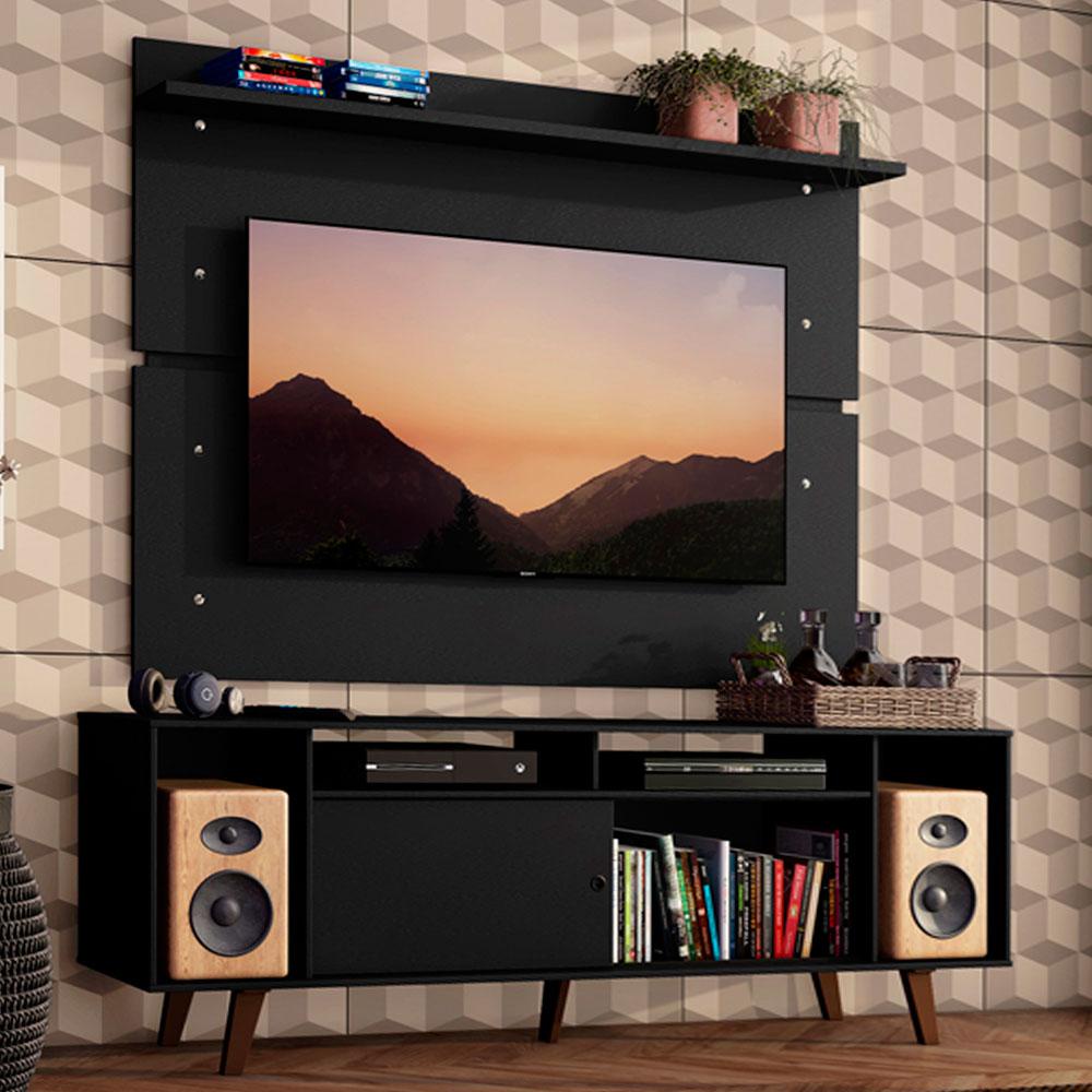 Rack Madesa Cancun com Pés e Painel para TV até 65 Polegadas - Preto/Preto 8ND8 em Oferta na Shopee
