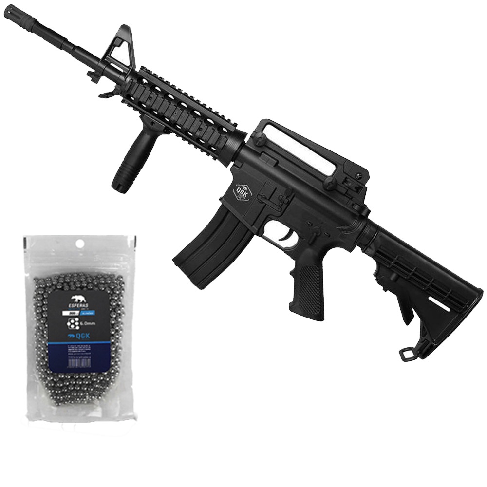 Rifle De Pressão Airgun M4 SP Spring QGK Airsoft Calibre 6mm + 300un Esferas de Alumínio